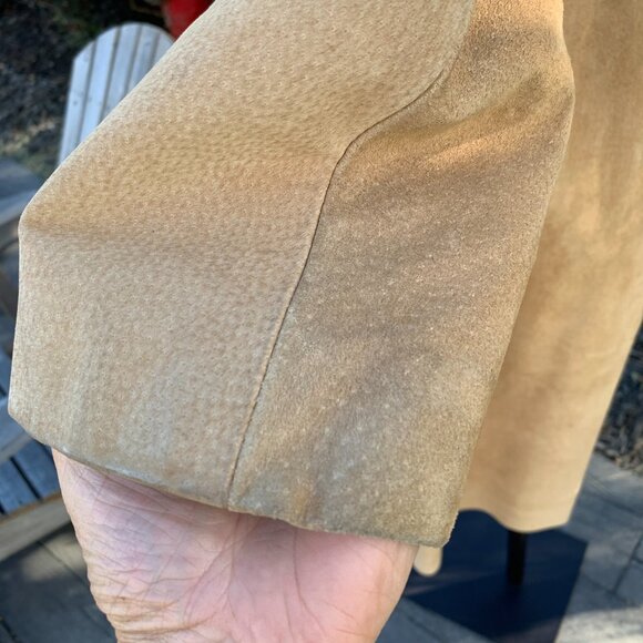 Vintage Sears Suede Real Fur Collar Belted Long Penny Lane Overcoat Trench Coat - Picture 16 of 16